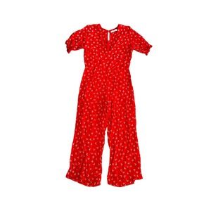 Women L Faithfull The Brand Mallory Red Floral Printed Short Sleeved Jumpsuit
